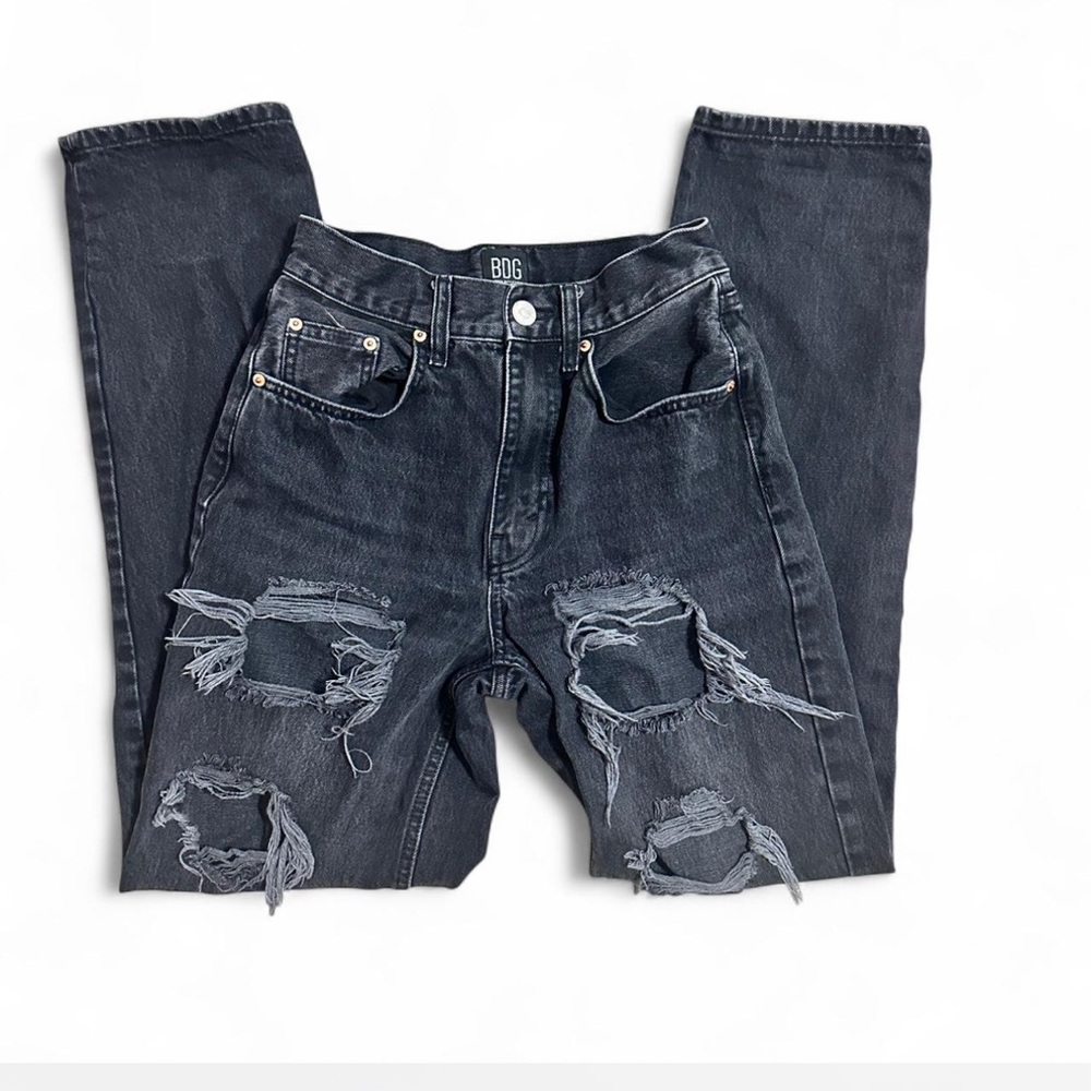 BDG urban outfitters high rise baggy size 25 distressed black jeans